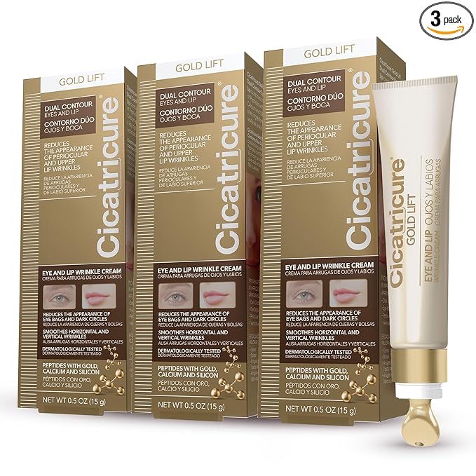 Cicatricure Gold Lift Dual Contour Eye and Lip Wrinkle Cream, Anti Aging Skin Care to Reduce Dark Circles, Puffiness & Expression Lines, 0.5 Ounce (Pack of 3)