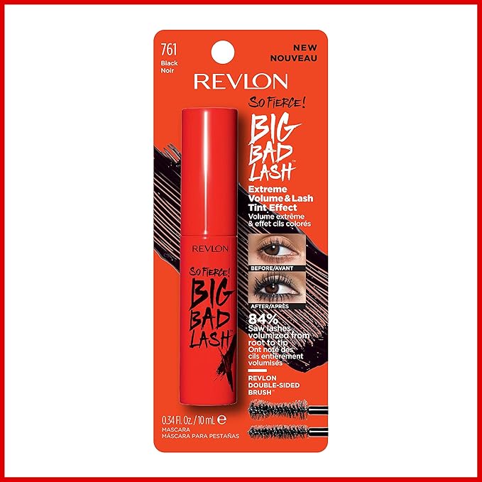 Revlon Mascara, So Fierce Big Bad Lash Eye Makeup, Volumizing, Lasts up to 24 Hours, No Clump, Smudge-Proof, Flake-Free, 761 Black, 0.34 fl oz