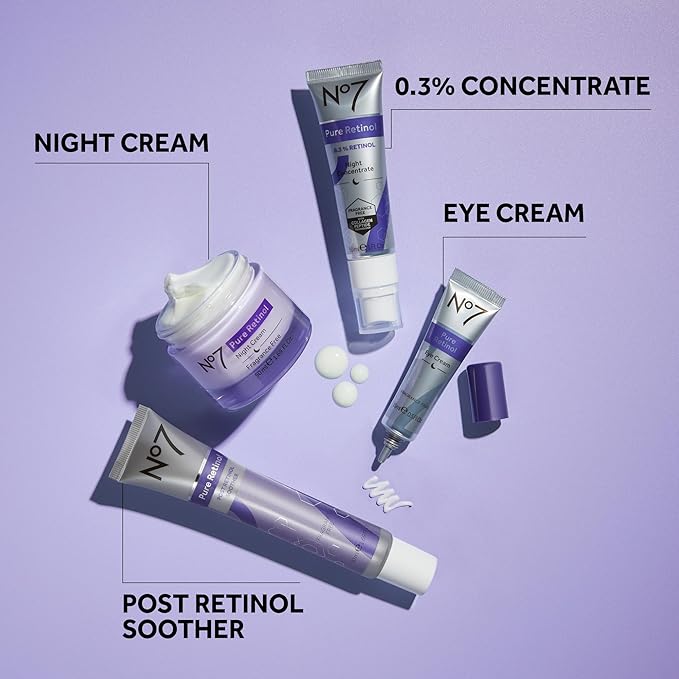 No7 Pure Retinol Night Cream - Collagen-Boosting Retinol Cream that Visibly Smoothes, Plumps & Firms Complexion - Dermatologist Approved & Fragrance-Free (1.69 Fl Oz)