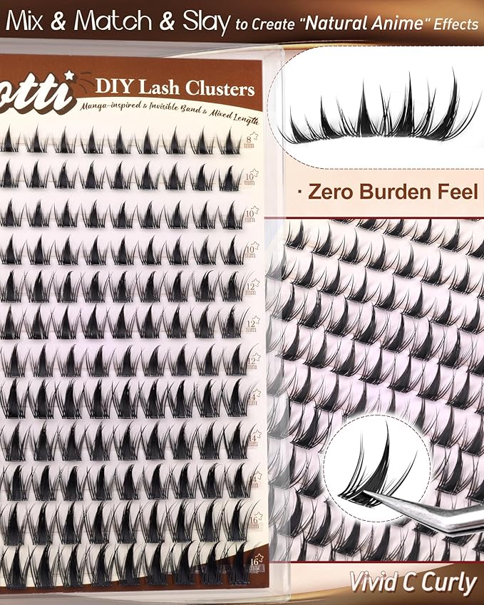 Manga Lash Clusters Natural Anime Lash Clusters with Spikes Fairy Cluster Eyelash Extensions Wispy Spiky Cosplay Individual Lashes with Invisible Band C Curly Doll Lash Extension 8-16MM by zenotti