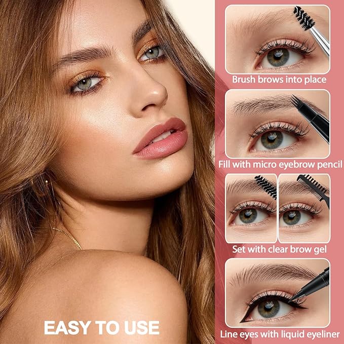 Eyebrow Pencil Kit, with Microblading Eyebrow Pen, Eyebrow Gel, Eyeliner, Eyebrow Brush, Eyebrow Pencils for Women, Waterproof, Smudge Proof, Long Lasting Makeup Formula - Ash Brown