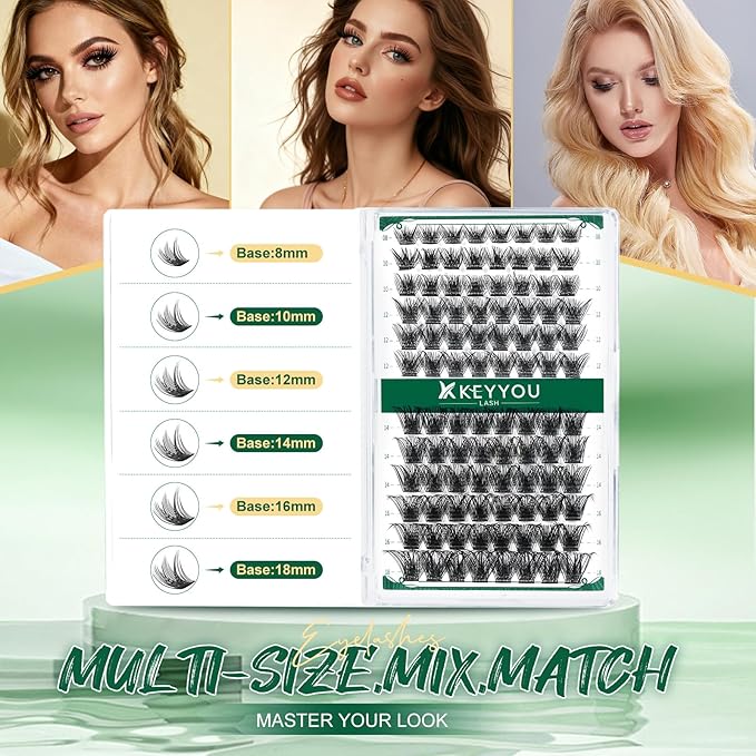 Lash Clusters 96pcs Individual Lashes Y03 D Curl 14mm Cluster Lashes KEYYOU Volume Wispy Lash Extension Soft&Comfortable Easy DIY at Home(Y03 D-14mm)