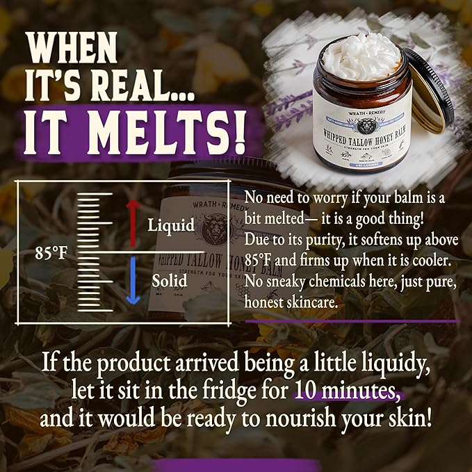 Organic Beef Tallow for Skin - 4 OZ (Lavender) — US-Made Grass Fed Beef Tallow for Face + Body — Whipped Tallow and Honey Balm Moisturizer for Dry and Sensitive Skin, Eczema, Rosacea (No Additives)