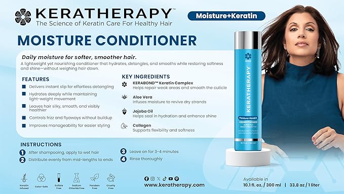 Keratherapy Keratin Infused Moisture Conditioner, 33.8 fl. oz., 1000 ml - Hydrating & Moisturizing Conditioner for Dry Hair with Collagen, Jojoba Oil, & Kerabond Technology