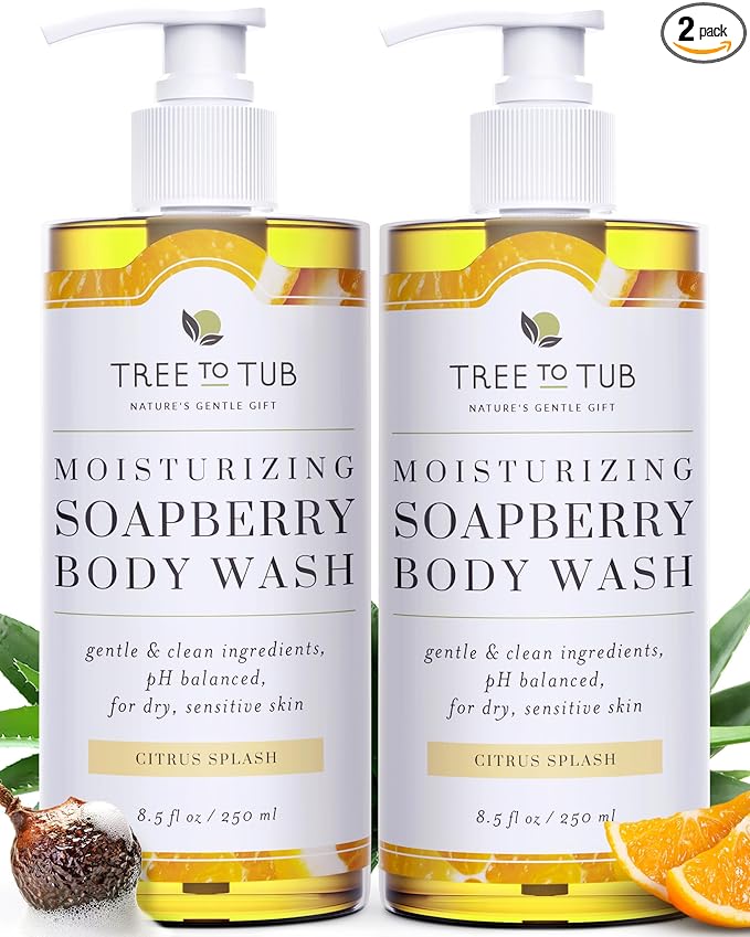 Tree To Tub Citrus Body Wash for Dry Skin & Sensitive Skin - pH Balanced Moisturizing Body Wash, Hydrating Sulfate Free Body Soap for Women & Men w/Organic Shea Butter, Aloe Vera, Natural Soapberry