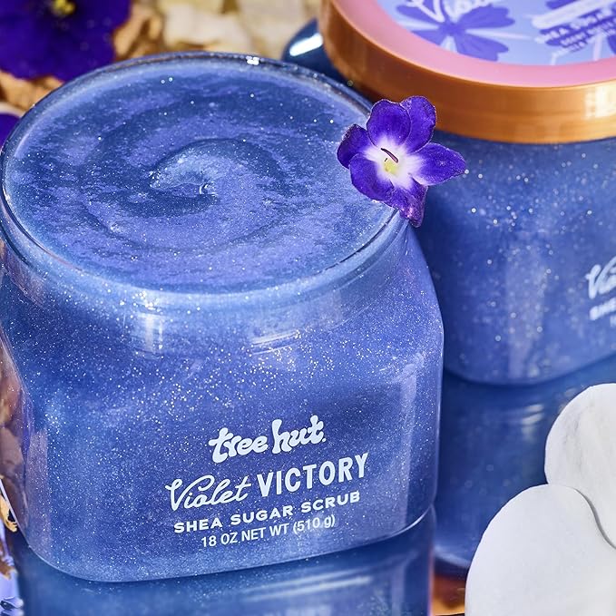 Tree Hut Violet Victory Body Scrub, Exfoliating & Hydrating Sugar Scrub with Shea Butter & Essential Oils, Smooth Skin, Body Exfoliator For All Skin Types, Self Care Gifts for Women, Vegan, 18 Oz