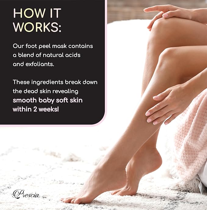 Prescia Foot Peel Mask - For Cracked Heels, Dead Skin & Calluses - Baby Soft Feet, Smooth Skin, Removes & Repairs Rough Heels, Dry Toe Skin - Exfoliating Peeling Natural Treatment - Crescena