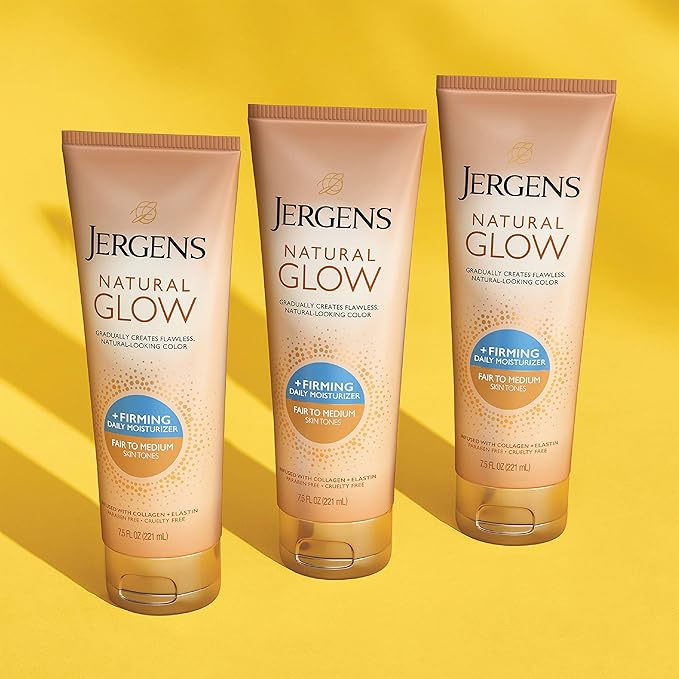 Jergens Natural Glow +FIRMING Body Lotion, Fair to Medium Skin Tone, 7.5 Ounce Sunless Tanning Daily Moisturizer with Collagen and Elastin. Helps to Visibly Reduce Cellulite