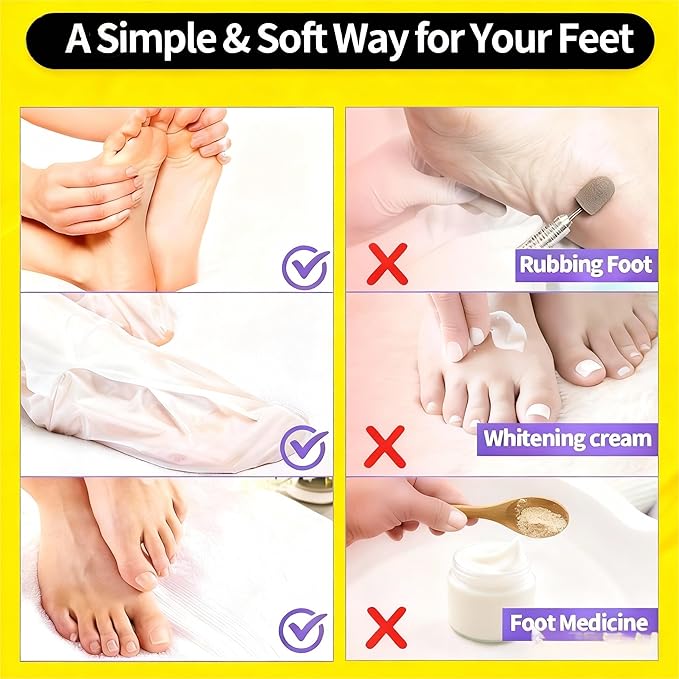 Foot Masks for Dry Cracked Feet, Lavender Moisturizing Socks - Intensive Hydrating Foot Care & Cracked Heel Treatment, 3 Pairs
