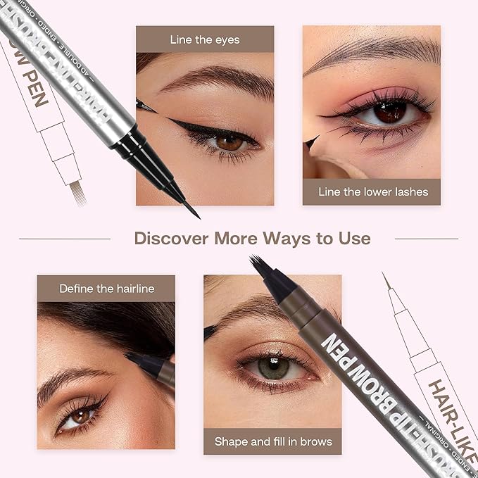 CALAILIS 2-in-1 Eyebrow Pencils for Women, Dual-Ended Liquid Eyebrow Pencil with Microblading 4D and Precise Brush-Tip, Waterproof Stay on All Day, Create Natural Hair-Like Brows (Black)