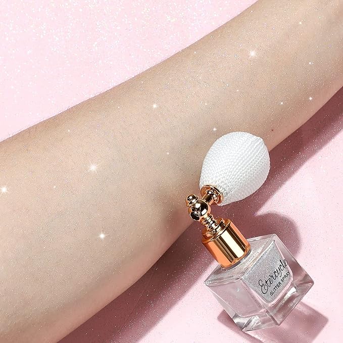 Etercycle Silver Body Glitter Spray, Shimmering Spray Powder Sparkle Powder, Cosmetic Shimmer Makeup Glitter for Hair and Body Face Clothes Nail Art Craft Design Easter Christmas Halloween Crafts