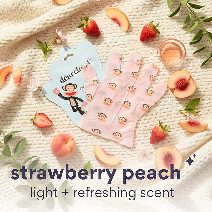 dearcloud x Paul Frank Deep Moisture Hand Mask – Aloe Vera & Shea Butter – Hand Mask for Dry Cracked Hands – Strawberry Peach (3 Pairs/ 6 Gloves)