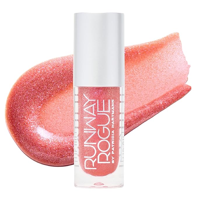 Runway Rogue Loaded Lip Oil, Hydrating and Plumping Lip Shimmer Oil with Tri-Peptide Formula, Soft Sable Rose Shimmer, ‘Center Stage’