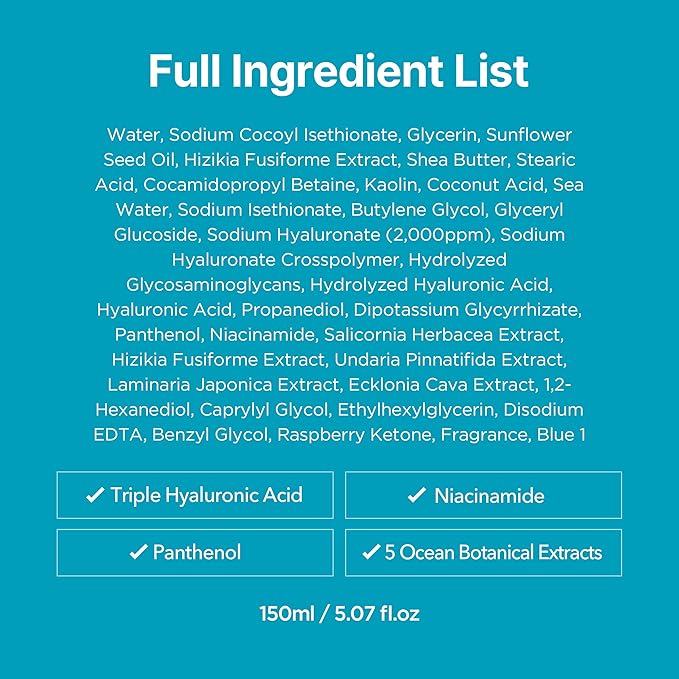 Hyaluronic Aquaporin Pack Cleanser, Hydrating Gentle Face Wash for Dry & Sensitive Skin, Korean Skincare, 5.07 fl oz / 150 ml