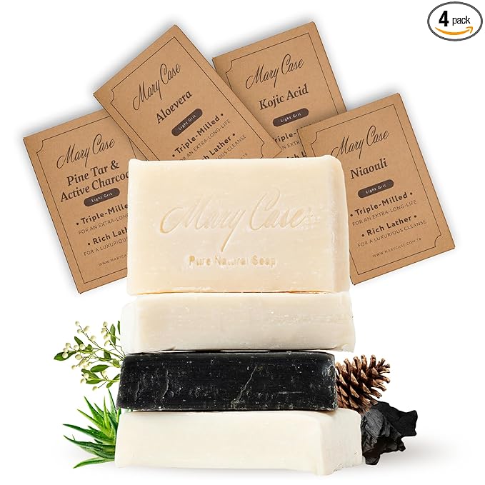 Mary Case Wellness Variety Bar Soap Set of 4 | Kojic Acid, Pine Tar, Niaouli & Aloe Vera Natural Soaps | Bath Soap for Men & Women | Hydrating, Soothing & Skin-Healing Bars