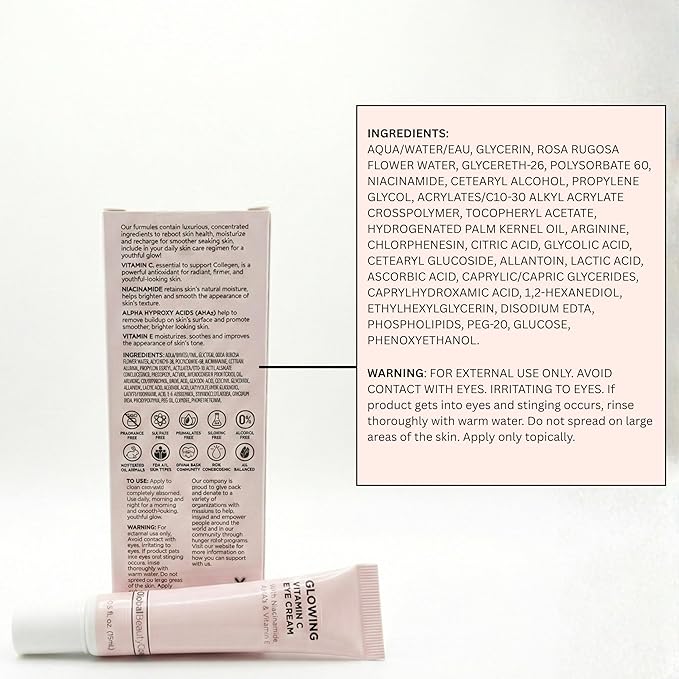 Global Beauty Care Glowing Vitamin C Eye Cream – Radiant Under Eye Treatment to Support Smooth Looking Skin with Niacinamide, AHA & Vitamin E, Antioxidant Care for Dark Circles, 0.5 fl oz (Pack of 2)