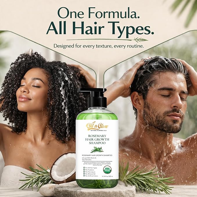 USDA Organic Rosemary Shampoo For Hair Growth For Thickening & Strengthening for Men & Women with Biotin, Scalp DHT Blocker Saw Palmetto For Thinning Hair Loss 10 Fl. Oz- Fragrance Free