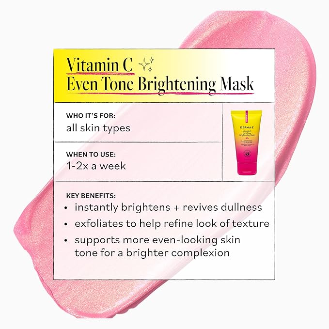 Derma E Vitamin C Even Tone Brightening Mask, 1.7 Fl Oz, Exfoliating Face Mask with Niacinamide, Kojic Acid & Ginger Root Extract, Helps Visibly Even Tone & Brighten Dull Skin for Radiant Glow