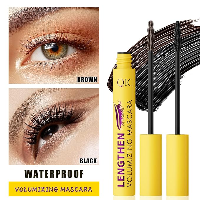 Volumizing & Lengthening Mascara - Waterproof, Smudge-Proof, Buildable Formula for Clump-Free Lashes - Adds Natural Volume & Length - Sweatproof, Long-Lasting, Curling - Easy to Apply
