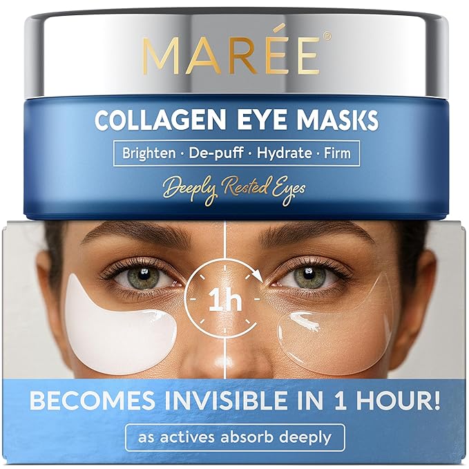 MAREE Invisible Under Eye Patches for Puffy Eyes and Dark Circles with Peptide Collagen, Caffeine & Retinol - Eye Masks for Women & Men for Undereye Bags & Puffiness Reducing - Parches para Ojeras