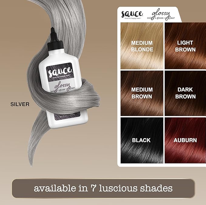 Sauce Beauty Glossy Color + Gloss + Repair, Silver, Semi Permanent Hair Dye with Bond-Building and Color-Fade Protection Technology, Adds Shine & Deep Moisture, Lasts 4-8 Weeks, Stops Fade
