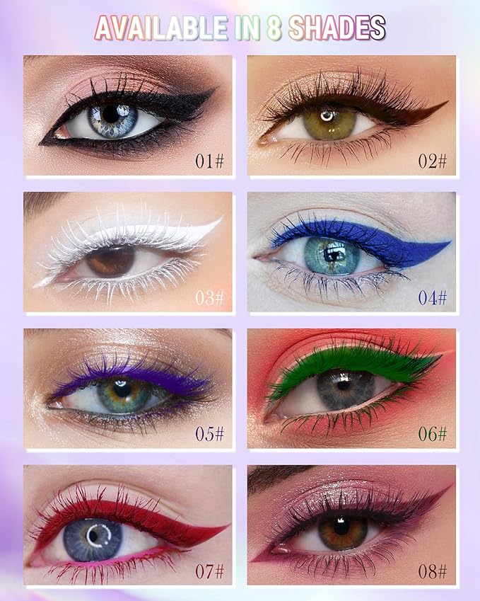 Green Mascara Liquid Eyeliner Set, Update Longlasting Waterproof Color Eye Liner Pen, 5D Silk Fiber Colored Mascara Volume and Length,St. Patrick's Day Party Stage Makeup Gift Kit for Women Girl-06