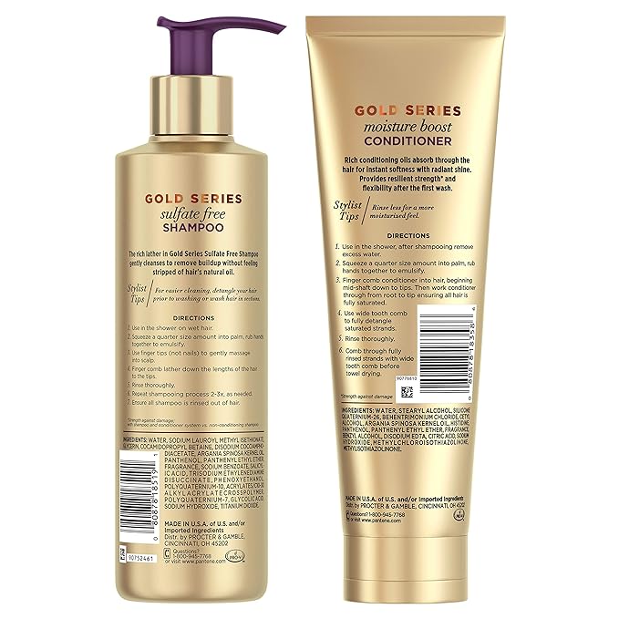 Pantene Shampoo and Sulfate Free Conditioner Kit, with Argan Oil, Pro-V Gold Series, for Natural and Curly Textured Hair, 16.9 fl oz, Kit