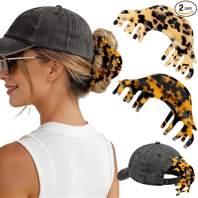 2 Pack Large Hat Hair Clips for Women, 4.2 Inch Big Acetate Claw Clips for Baseball Caps Trucker Hats, Non-Slip Strong Hold Hair Claw Clips for Thick Thin Hair, Hair Accessories Gift, Tortoise Shell