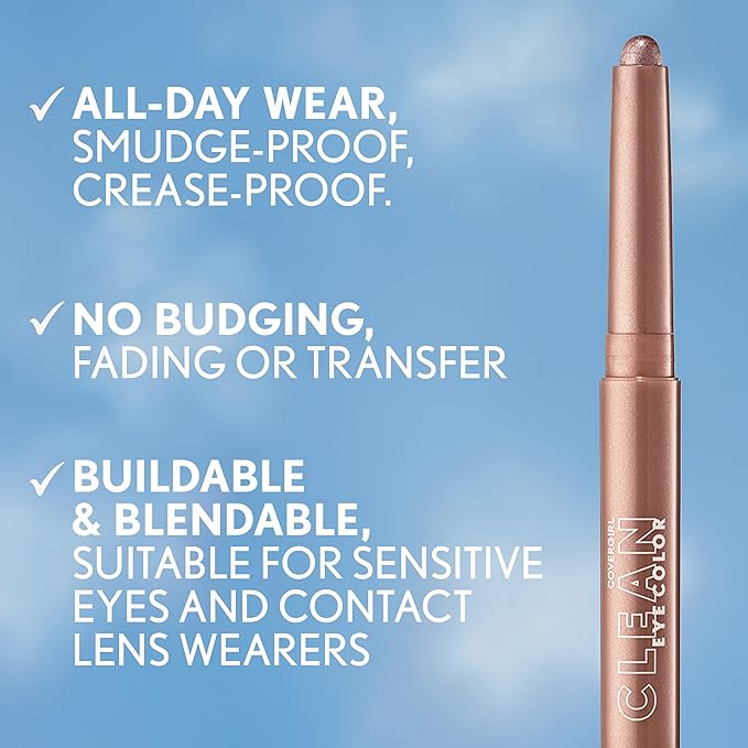 CoverGirl Clean Eye Color, Gold Dusk, Eyeshadow Sticks, Ultra Creamy Formula, Lightweight, Buildable Formula, Lasts All Day, Smudge-Proof, 0.05oz