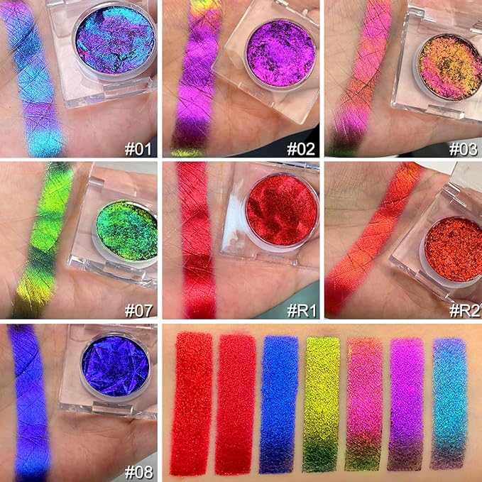 DE’LANCI Multichrome Iridescent Glitter Eyeshadow Makeup, Intense Color Shifting Single Chameleon Eyeshadow Palette, Super Pigmented Pink Rose Gold Green Shimmery Duo Chrome Colorful Eye Shadow
