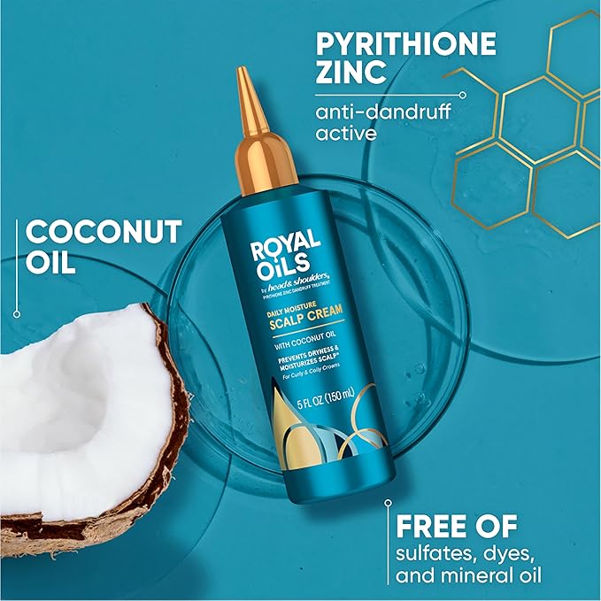 Head & Shoulders Royal Oils Daily Moisture Scalp Cream Treatment, Formulated with 1% Pyrithione Zinc, Anti-Dandruff Scalp Care with Coconut Oil, 5.0 fl oz
