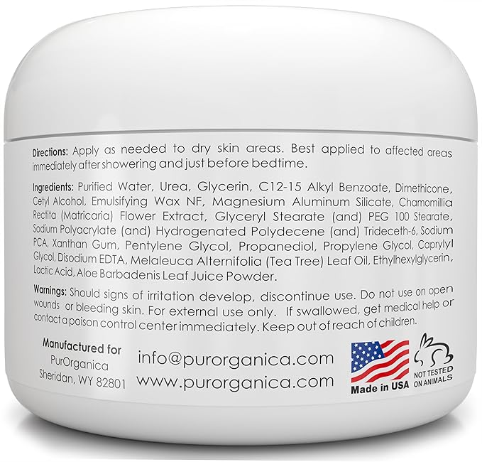 PurOrganica Urea Cream 20% – Made in USA, Maximum Strength Foot Cream for Dry, Cracked Heels, Corns, Calluses & Rough Feet, Exfoliating Moisturizer