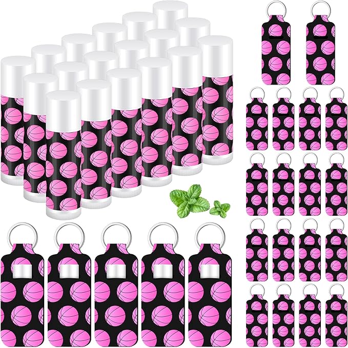 18 Sets Pink Basketball Party Favors Basketball Lip Balm and Holder Keychain Bulk Sport Team Gifts Basket Ball Senior Night Gifts 2026 for Team Sports Goodie Bags Stuffers Party Supplies