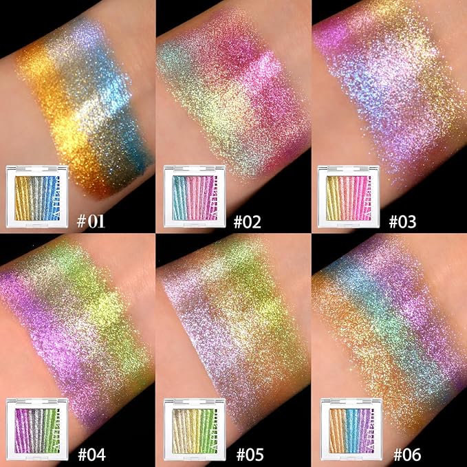 Afflano Colorful Multichrome Eyeshadow Single, Chameleon Duo Chrome Eyeshadow Palette Half Magic, Holographic Sparkle Yellow-Blue Color Shift Glitter Eye Shadow Make up/Iridescent Eyelid Makeup, #01