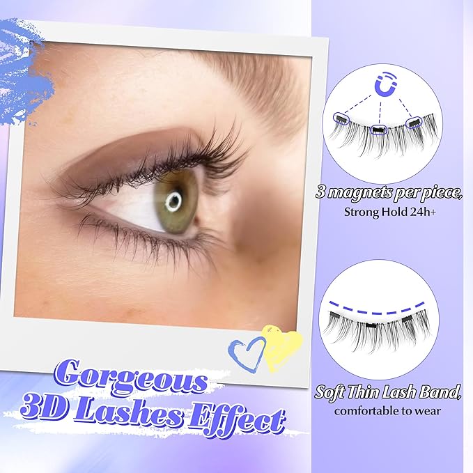 Magnetic Eyelashes with Applicator Reusable Magnetic Lashes without Eyeliner Natural Anime No Glue Needed Magnetic Lashes Manga Magnetic Eyelashes Kit