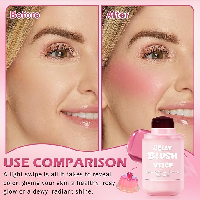 Jelly Blush for Checks,Eyes & Lip Stain 3-in-1 Long-Lasting Hydrating Jelly Tint Lightweight Sheer Blush Buildable Color Lip Tint Face Blushes Makeup# Nude Red