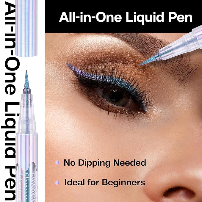 CALAILIS Chameleon Liquid Eyeliner, Purple Blue Liquid Glitter Eyeliner, Glitter Eyeliners Waterproof, Glitter Makeup (HCLL01)