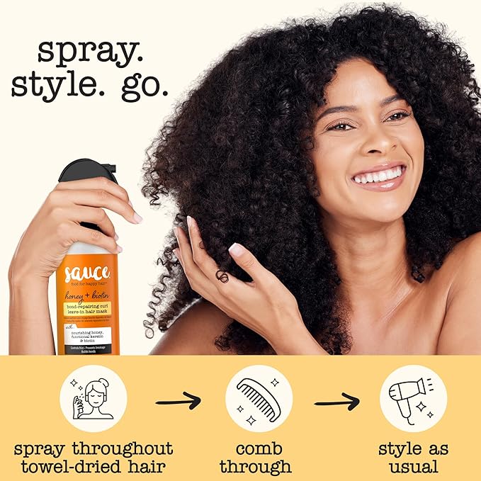 SAUCE Honey + Biotin Bond Repair Hair Mask for Curly Hair, 8 Fl Oz, Leave in Conditioner, Controls Frizz, Helps Repair Damage & Reduce Breakage with Functional Keratin, No Sulfates & Parabens