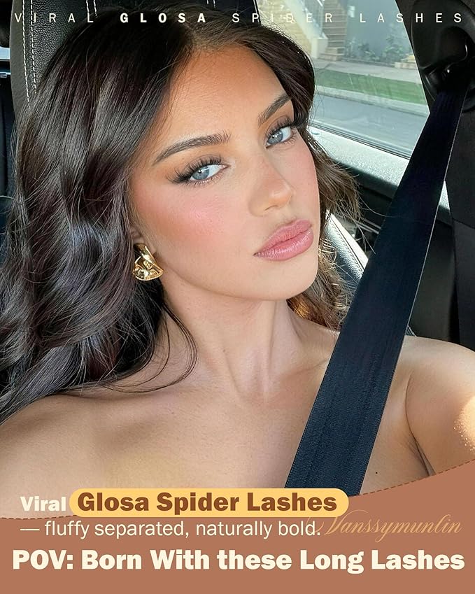 Spider Glosa Lash Clusters, Wispy Fluffy Eyelash Clusters Natural DD Curly Lashes Cluster 8-16mm Cluster Eyelash Extensions Reusable Eye Lash Clusters with Invisible Band for DIY at Home Vanssymunlin