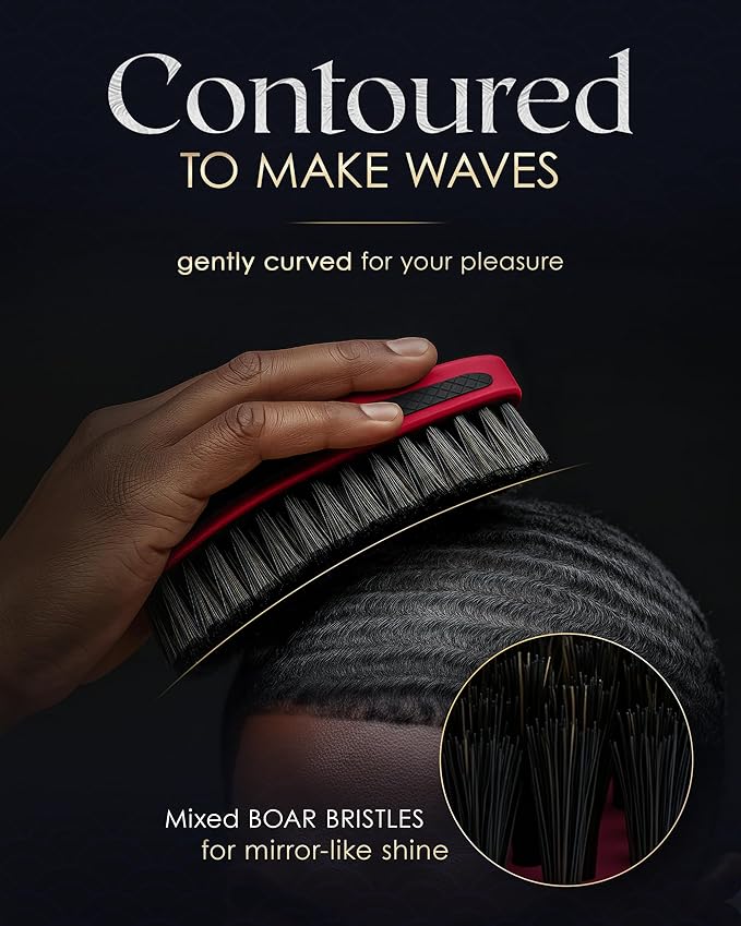 Crown Quality Products 360 Sport Wave Caesar 2.0 Boar Bristle Hairbrush, Soft, Red Velvet - Non-Slip Grip, Waterproof Design - The Ultimate 360 Wave Brush