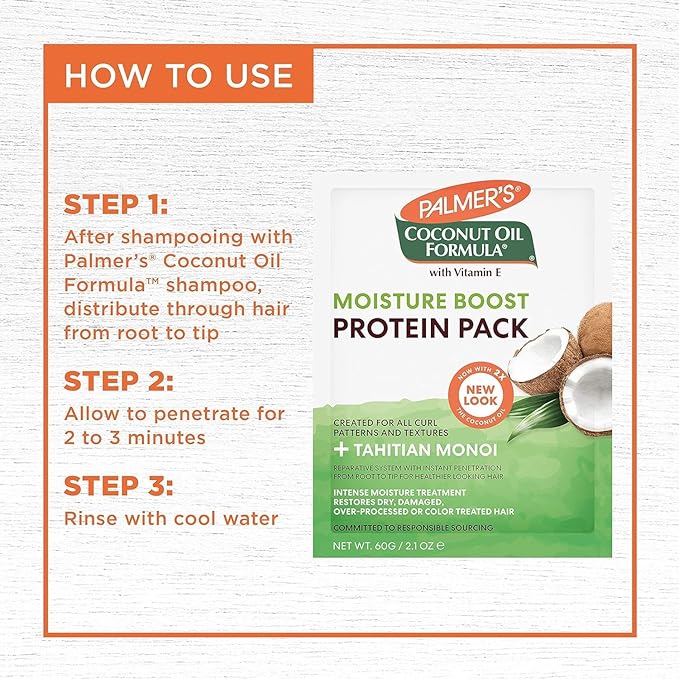 Palmers Coconut Oil Formula Deep Conditioning Protein Pack, 2.1 Oz (Pack of 4)