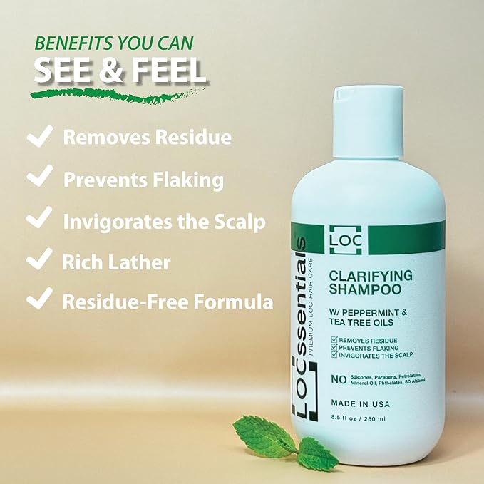 Clarifying Shampoo for Locs – Professional Loc Shampoo for Dreads, Twists, Braids, Interlocks, Microlocs, Dreadlocks, Faux Locs Crochet Hair – with Peppermint and Tea Tree Oils