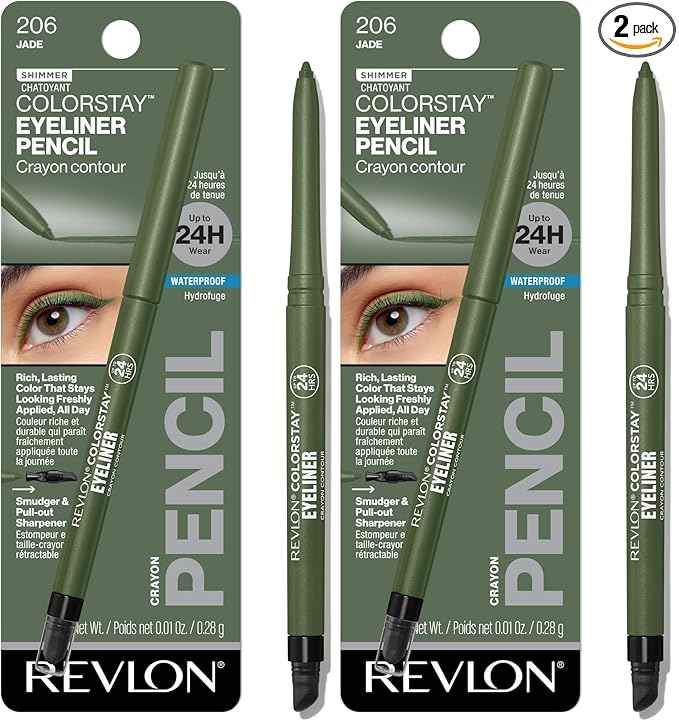 REVLON ColorStay Pencil Waterproof Eyeliner, Smudge-Proof, Eye Makeup with Built-In Sharpener, 206 Jade, 0.01 oz (Pack of 2)