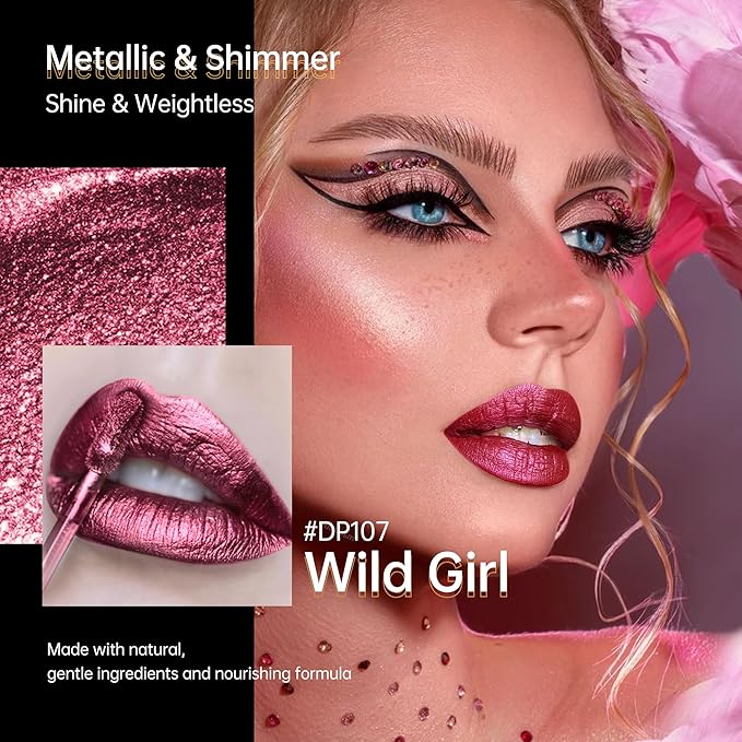 Depuplum 3Pc Lipsticks Set for Women Metallic Lipstick Long Lasting Dark Red Burgundy Pink Lip Gloss, Metal Shine Lightweight Hydrating Full Coverage Lip Color, DP104/107/108
