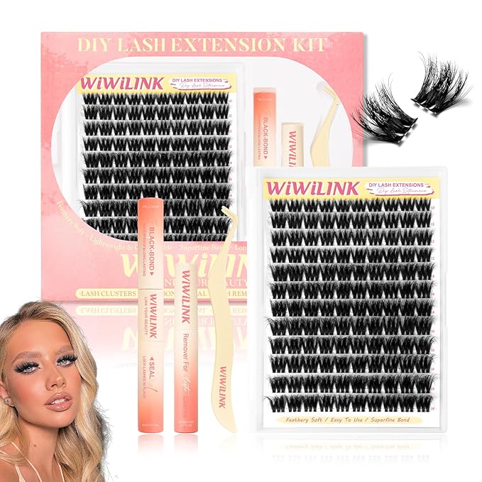 Volume Bomb Lash Clusters Kit 3D Layered Cluster Eyelash Extensions 10-18mm Fluffy Curl Eyelash Clusters 0.3mm Thin & Invisible Band Wispy DIY Individual Lashes Kit for Beginners