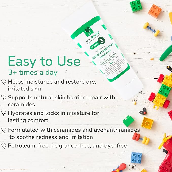 Eczema 3 Ceramide-Rich Skin Barrier Repair Eczema Cream for Kids, Moisturizing, Free of Parabens, Petroleum, Fragrances & Dyes (6 fl oz)