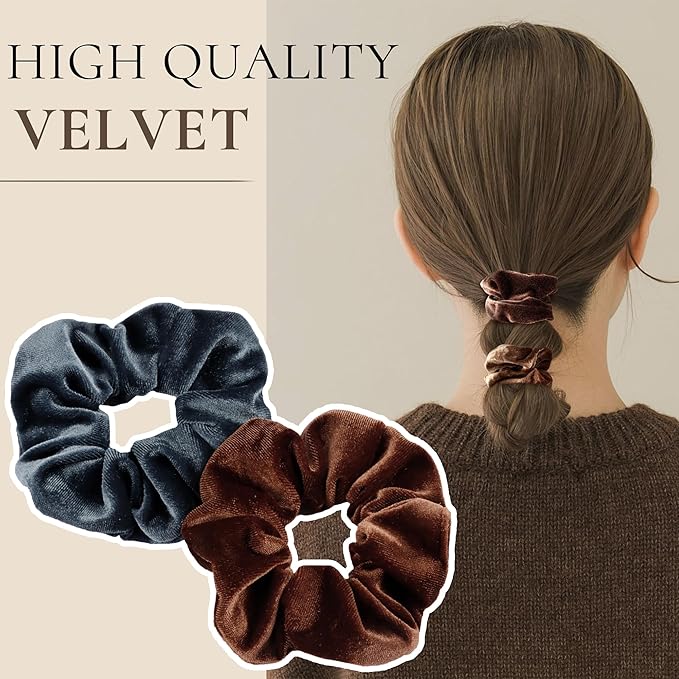 12 Pcs Scrunchies for Women, Velvet Scrunchies for Hair, Soft Hair Ties for Ponytail Holder, Cute Elastic Hair Bands for Girls(Vintage Brown)