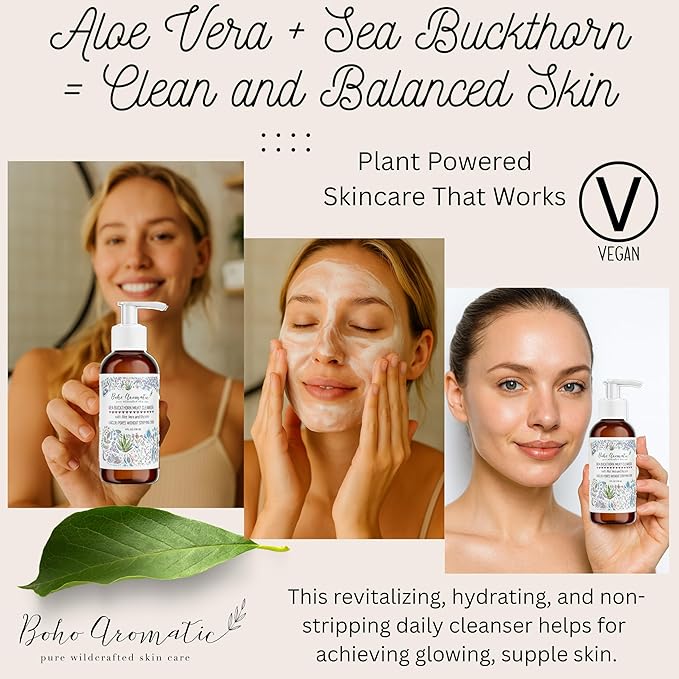 Sea Buckthorn Milky Face Wash – Gentle Creamy Daily Facial Cleanser with Aloe Vera – Brightening, Non-Drying, pH-Balanced Formula for Sensitive Skin & Pores – Anti-Aging Natural Hydrating Skincare