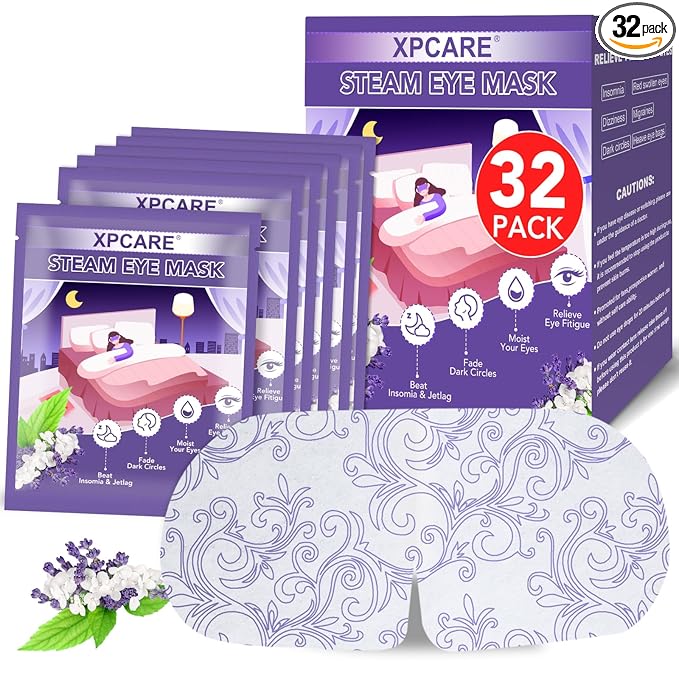 XPCARE 32 Pack Steam Eye Masks for Dry Eyes, SPA Warm Sleep Eye Mask, Disposable Heated Eye Mask for Dark Circles, Puffy Eyes, Relief Stress Eye Fatigue(Lavender)