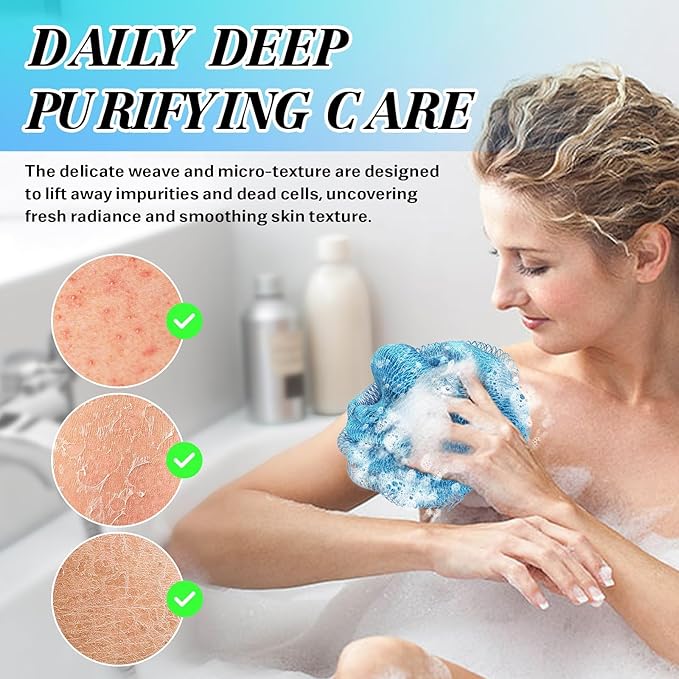 African Net Sponge Authentic Exfoliating Body Scrubber for Shower & Bath, Deep Cleansing Lather for Dead Skin Removal, Back Scrubber Gift for Women & Men（ Blue ）